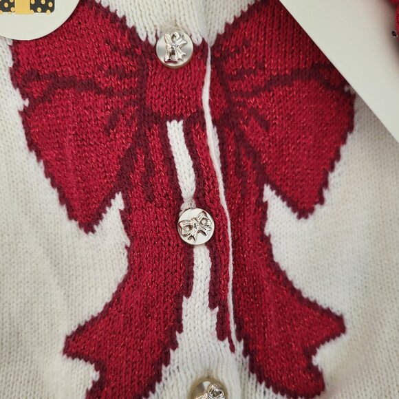 Max Studio 24 months Baby Red and Cream Sweater Set with Matching Bow Headband - Picture 5 of 7